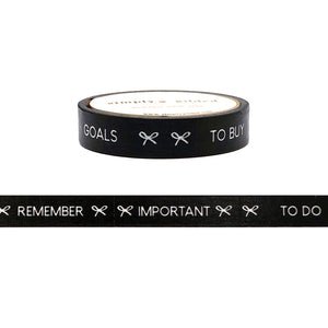 Black Perforated Tasks washi (10mm + white print) - Restock